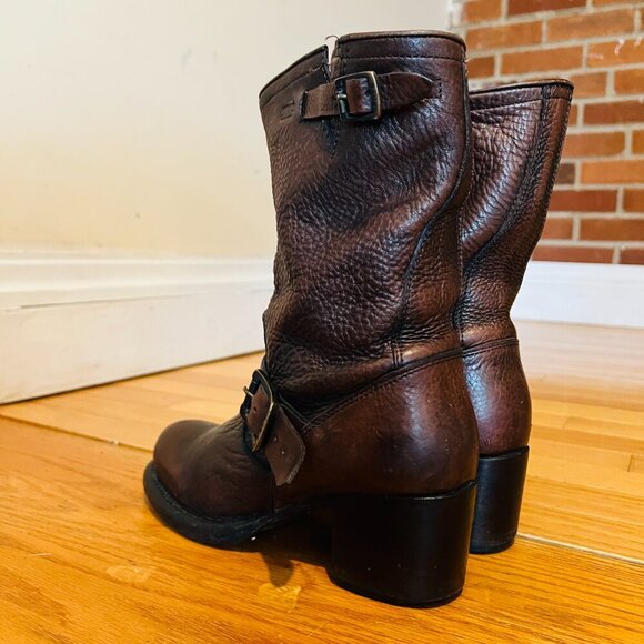 Frye Vera Short Engineer Motorcycle Belted Brown Leather Boots - Size 5.5 - Picture 7 of 16